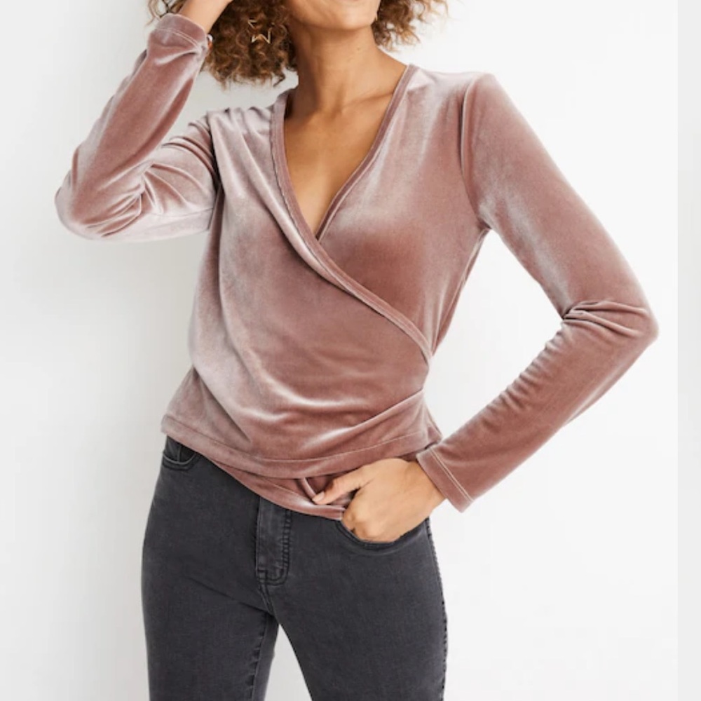 Madewell Velvet Ballet Wrap Top in Rust XXS
